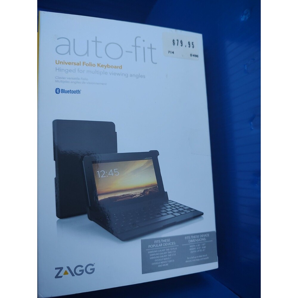 ZAGG Folio Case Hinged with Bluetooth Keyboard Android Tablets 7 in Auto Fit New